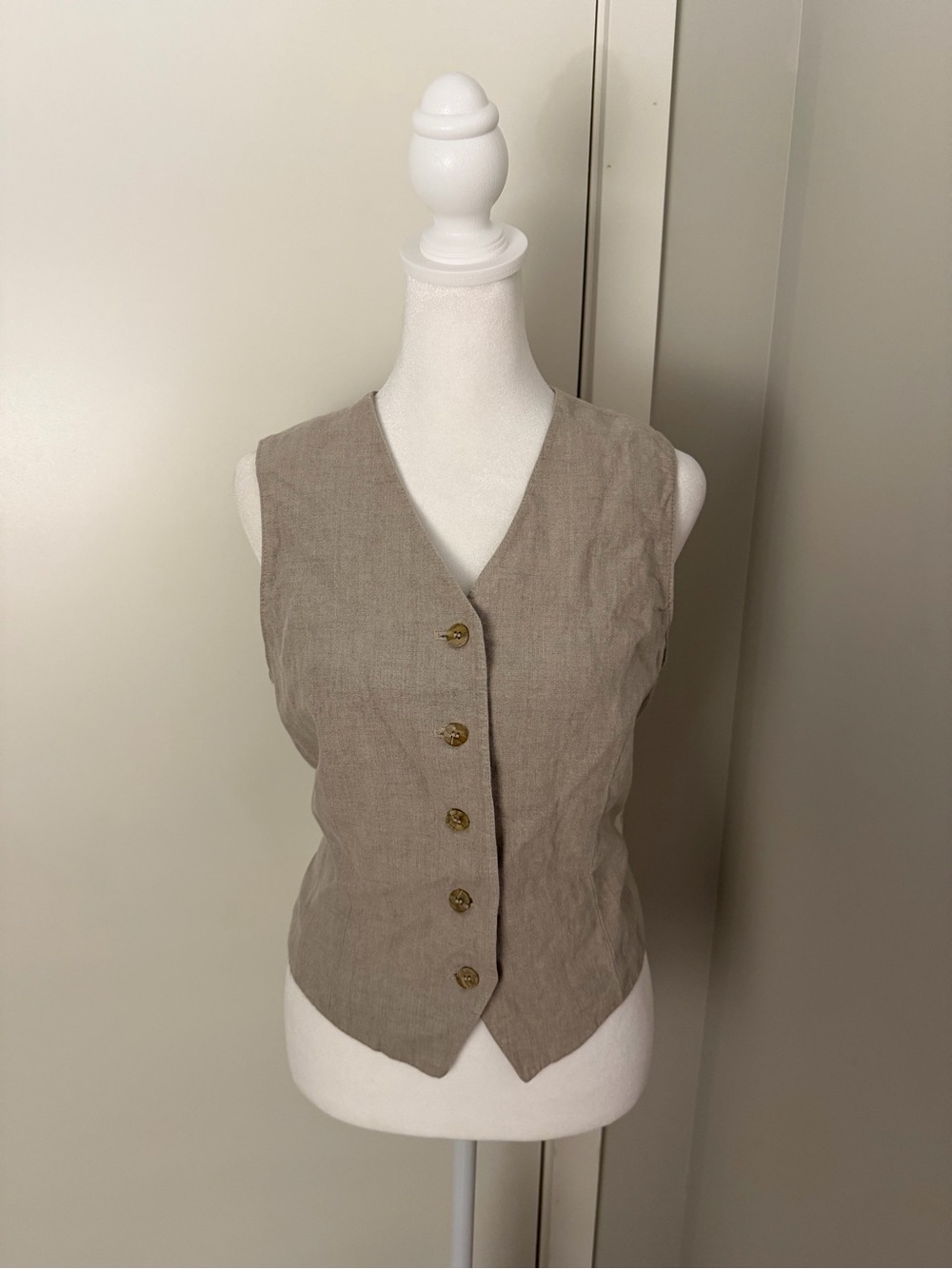 Charter Club Taupe Button-Front Linen Vest